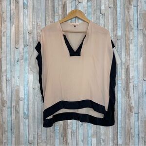 Rebecca Taylor 0 Colorblock 100% Silk Oversized Blouse Top Pink Dolman Sleeve
